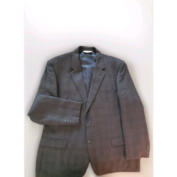 Pronto Uomo Platinum 100% Wool Mens 48L Blazer Suit Jacket Sport Coat Brown Grey - Picture 1 of 14